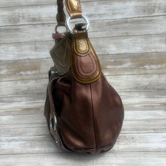 Brighton Purse Hobo Shoulder Bag Bronze Gold Metallic Leather Braided Strap - Picture 4 of 16